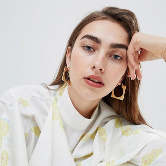 Lagom Studio Jewelry - Geometric Square Drop Hoop Earrings